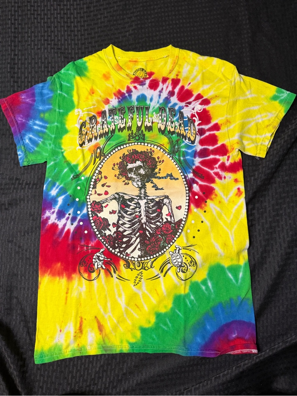 Ripple Junction Yellow Tie-Dye Grateful Dead Tee with Red & Green Accents